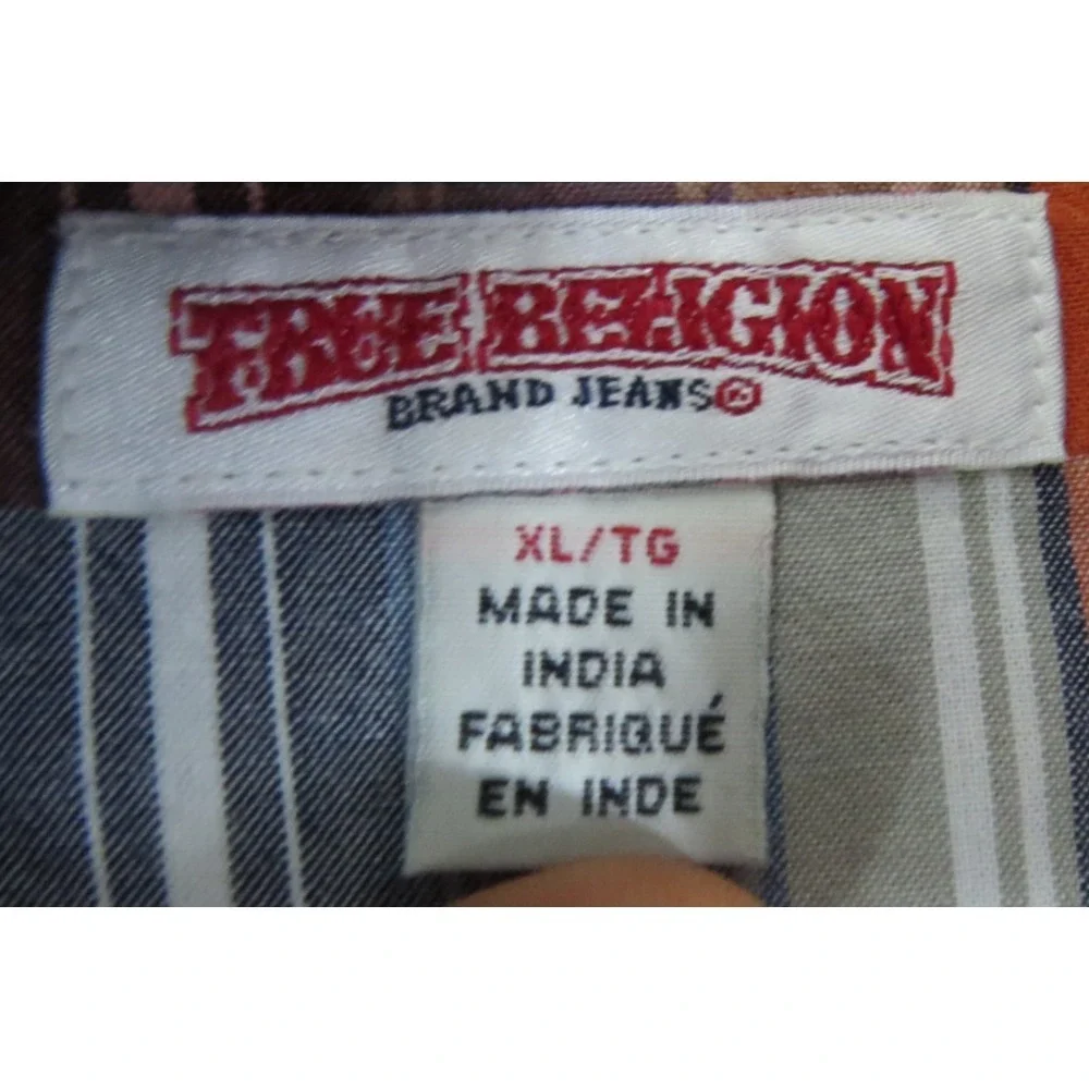 True Religion Premium Western Plaid Pearl Snap Shirt Men XL Red Blue Flap Pocket